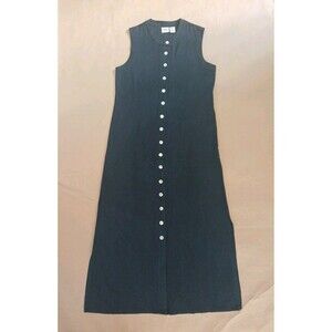 Vtg Norm Thompson Dress Womens S 100% Silk Black Sleeveless Button Front Maxi